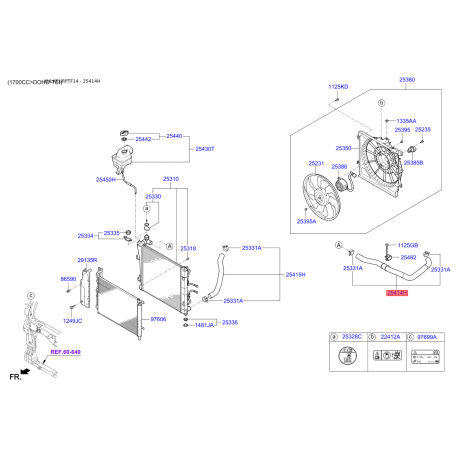 Шланг (патрубок) системы охлаждения верхний 25414-3S110 Mobis - 254143S110 - схема с каталога 25414H, KEURPTF14 254143S110