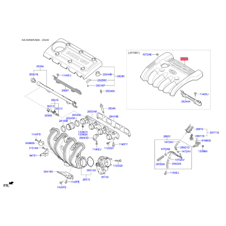 Крышка головки цилиндра 29240-25250 Mobis - 2924025250 - схема с каталога 29240, KKMAPUN06 2924025250