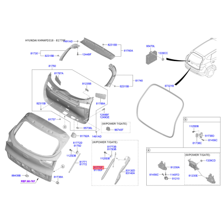 Амортизатор крышки багажника электро левый 81770-D3100 Mobis - 81770D3100 - схема с каталога 81770F, KHMAPD318 81770D3100