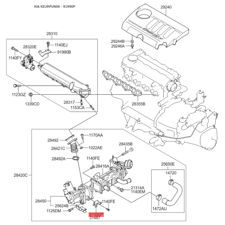 Кронштейн головки циліндрів 91980-3L460 Mobis - 919803L460 - схема з каталогу 91990P, KEURPUN06 919803L460