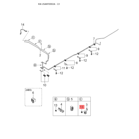 Петля бічних дверей права 0K32A-72210A Mobis - 0K32A72210A - схема з каталогу 13, USAKFD002A 0K32A72210A