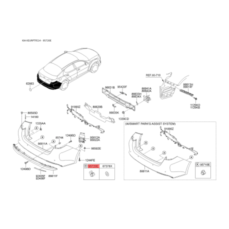 Датчик, система помощи при парковке 95720-4U050ABP Mobis - 957204U050ABP - схема с каталога 95720E, KEURPTFE14 957204U050ABP