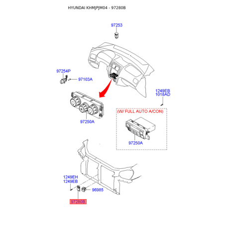 Датчик температуры окружающей среды (воздуха) 97280-2E100 Mobis - 972802E100 - схема с каталога 97280B, KHMJPJM04 972802E100