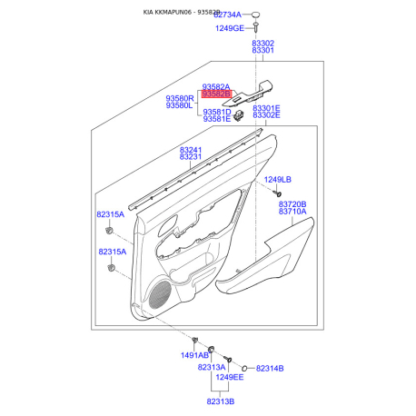 Блок управління кришка багажника правий 93582-1D5003W Mobis - 935821D5003W - схема з каталогу 93582B, KKMAPUN06 935821D5003W