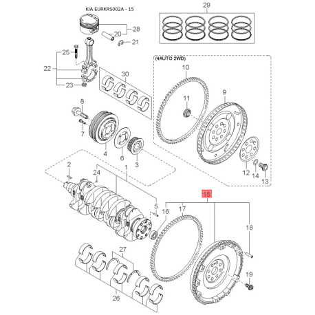 Вугільна щітка, стартер 36169-37330 Mobis - 3616937330 - схема з каталогу 15, EURKRS002A 3616937330