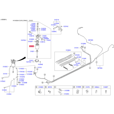 Фильтр топливный 31922-17400 Mobis - 3192217400 - схема с каталога 31922, EUR1C0PA02 3192217400