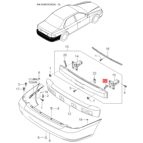 Кожух вентилятора 97735-3C000 Mobis - 977353C000 - схема з каталогу 21, EURK3C002A 977353C000