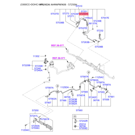 Крепления бачка и трубок гидроусилителя руля (ГУР) 57250-3K100 Mobis - 572503K100 - схема с каталога 57250H, AHMAPNFA08 572503K100