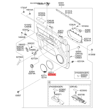Решетка динамика правая 82321-3E000CY Mobis - 823213E000CY - схема с каталога 82781A, KKMAPBL06 823213E000CY