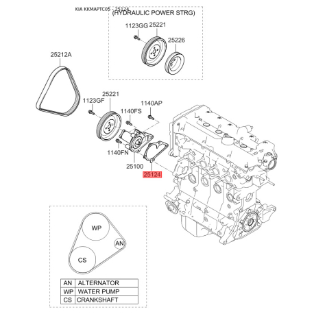 Прокладка, водяной насос 25124-26002 Mobis - 2512426002 - схема с каталога 25124, KKMAPTC05 2512426002