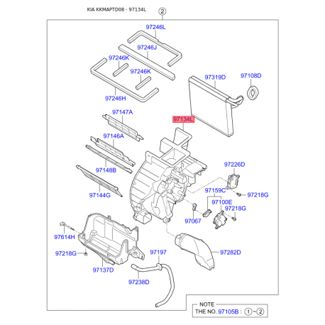 Кришка (корпус або кронштейн) обігрівача ліва 97134-1M000 Mobis - 971341M000 - схема з каталогу 97134L, KKMAPTD08 971341M000