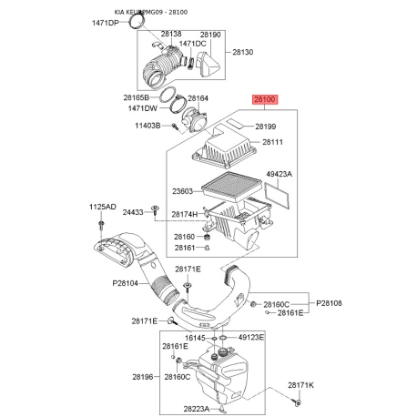 Крышка, корпус воздушного фильтра 28110-2G300 Mobis - 281102G300 - схема с каталога 28100, KEURPMG09 281102G300