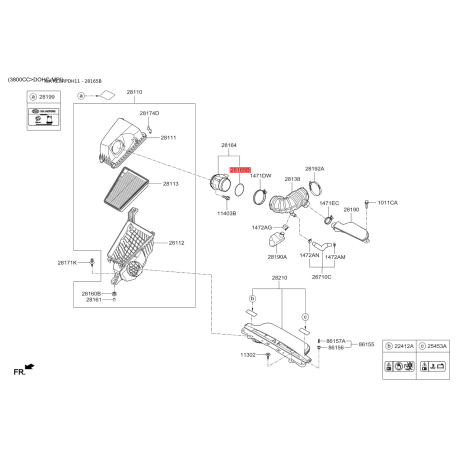 Уплотнительное кольцо, трубка нагнетаемого воздуха 28115-3C105 Mobis - 281153C105 - схема с каталога 28165B, KEURPDH11 281153C105