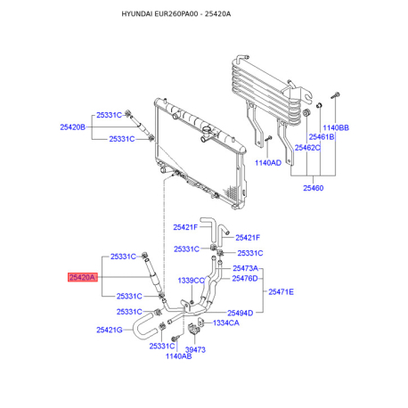 Масляный шланг 25420-26300 Mobis - 2542026300 - схема с каталога 25420A, EUR260PA00 2542026300