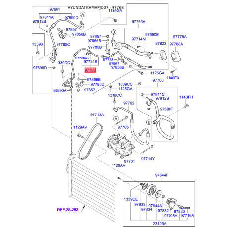 Трубопровід високого/низкого тиску, кондиціонер 97768-2L100 Mobis - 977682L100 - схема з каталогу 97768, KHMAPJD07 977682L100