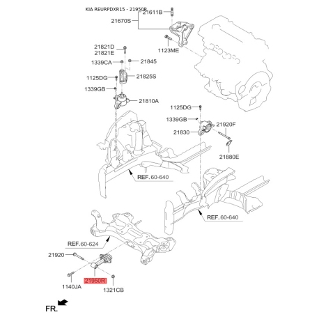 Подушка двигателя 21950-1R000 Mobis - 219501R000 - схема с каталога 21950R, REURPDXR15 219501R000