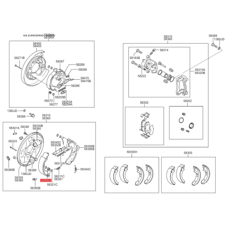 Підпружинений стопорний штифт, гальмівна колодка 58322-31000 Mobis - 5832231000 - схема з каталогу 58322B, EURM30PA99 5832231000