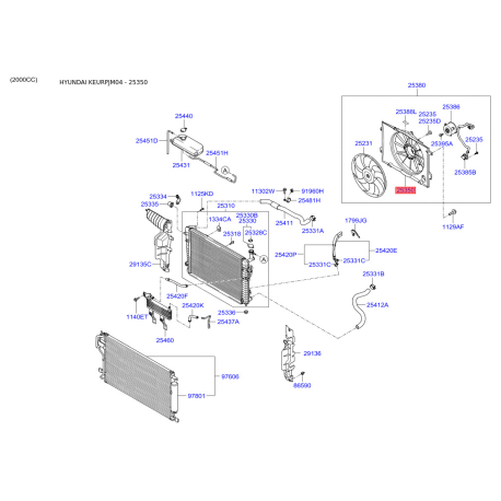 Вентилятор радіатора охолодження 25350-1F050 Mobis - 253501F050 - схема з каталогу 25350, KEURPJM04 253501F050