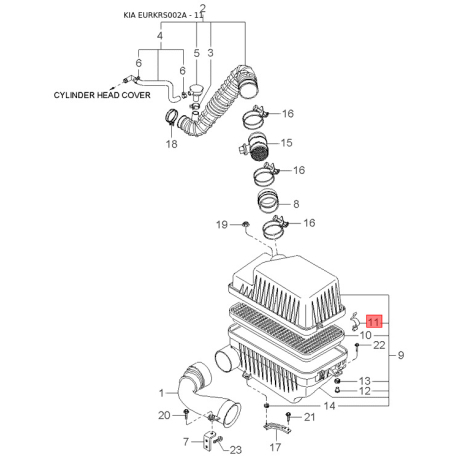 Болт головки цилиндра 0K30E-10135B Mobis - 0K30E10135B - схема с каталога 11, EURKRS002A 0K30E10135B