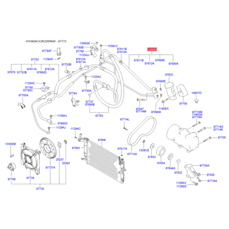 Трубопровод высокого / низкого давления, кондиционер 97773-2D500 Mobis - 977732D500 - схема с каталога 97773, EUR2D0PA00 977732D500