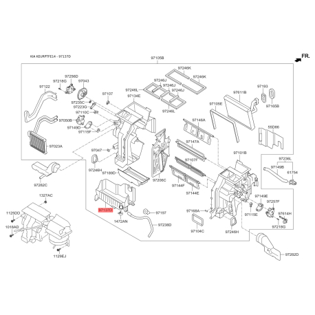 Кришка (корпус або кронштейн) обігрівача нижня 97136-2T010 Mobis - 971362T010 - схема з каталогу 97137D, KEURPTFE14 971362T010