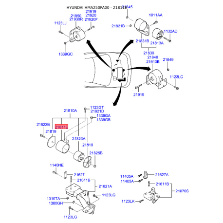 Кронштейн проводки (жгут, коса) 21811-22000 Mobis - 2181122000 - схема с каталога 21811E, HMA250PA00 2181122000