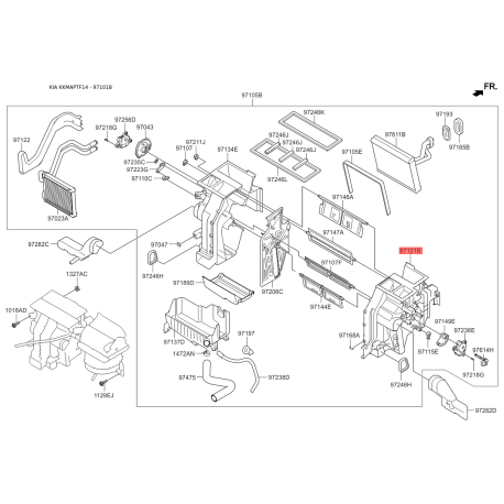 Кришка (корпус або кронштейн) обігрівача права 97135-2T000 Mobis - 971352T000 - схема з каталогу 97101B, KKMAPTF14 971352T000