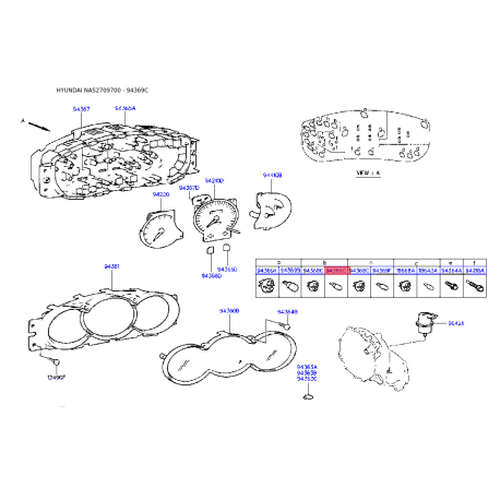 Панель приладів, у сборі та комплектуючи 94369-22000 Mobis - 9436922000 - схема з каталогу 94369C, NAS2709700 9436922000