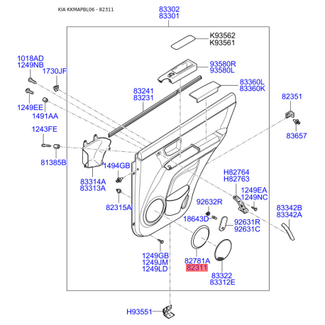 Решетка динамика левая 82311-3E000WK Mobis - 823113E000WK - схема с каталога 82311, KKMAPBL06 823113E000WK