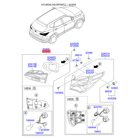 Ліхтар задній правий 92406-2W035 Mobis - 924062W035 - схема з каталогу 92406, KEURPDM12 924062W035