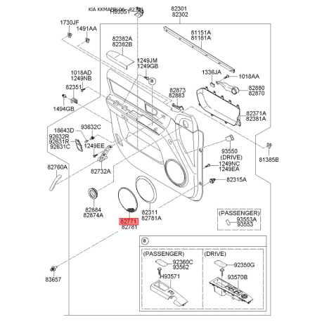 Динамик двери, торпеды, бампера или задней полки левый 82312-3E000FC Mobis - 823123E000FC - схема с каталога 82771, KKMAPBL06 823123E000FC