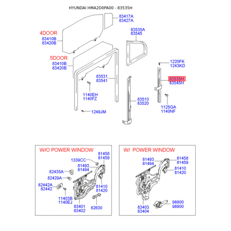 Направляюча скла дверей ліва нижня 83535-2D200 Mobis - 835352D200 - схема з каталогу 83535H, HMA2D0PA00 835352D200