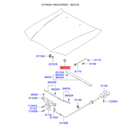Упор (відбійник) капота 86410-25000 Mobis - 8641025000 - схема з каталогу 86415A, HMA250PA00 8641025000
