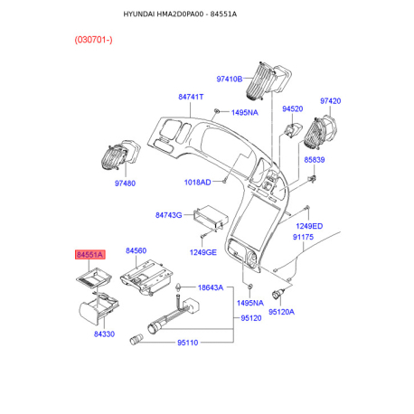Пепельница 84551-2D350AX Mobis - 845512D350AX - схема с каталога 84551A, HMA2D0PA00 845512D350AX