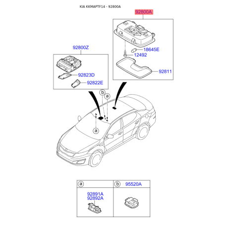 Освещение салона 92850-2T00087 Mobis - 928502T00087 - схема с каталога 92800A, KKMAPTF14 928502T00087