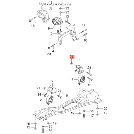 Гвинт оббивки салону K9987-10412B Mobis - K998710412B - схема з каталогу 21, USAKFD002A K998710412B