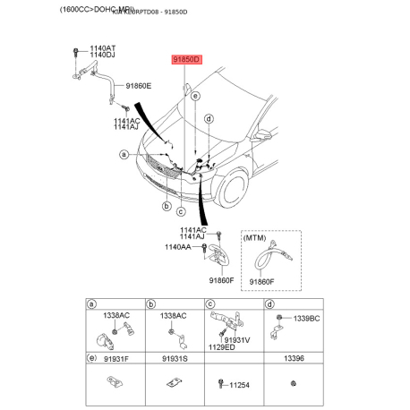 Проводка (жгут, коса) аккумулятора 91850-1M020 Mobis - 918501M020 - схема с каталога 91850D, KEURPTD08 918501M020