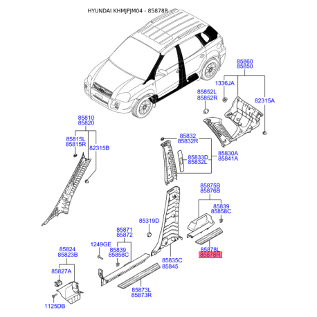 Оббивка (накладка) салону права 85888-2E000J9 Mobis - 858882E000J9 - схема з каталогу 85878R, KHMJPJM04 858882E000J9