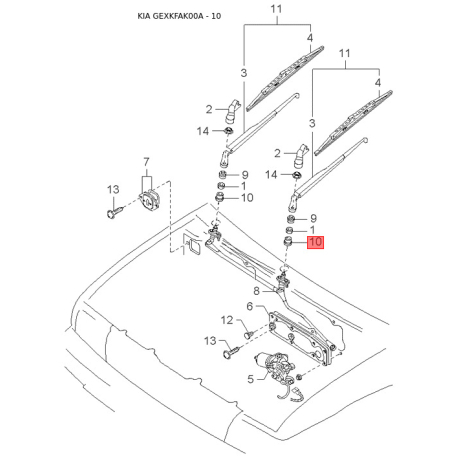 Кріплення підкрилка і бризковика KB092-51861 Mobis - KB09251861 - схема з каталогу 10, GEXKFAK00A KB09251861