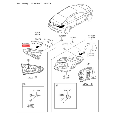Фонарь задний левый 92430-A7320 Mobis - 92430A7320 - схема с каталога 92413B, KEURPA712 92430A7320