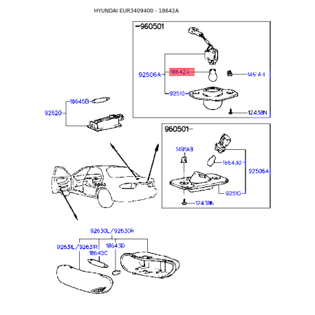 Лампа накаливания, задний габаритный фонарь 18642-05003E Mobis - 1864205003E - схема с каталога 18642A, EUR3409400 1864205003E