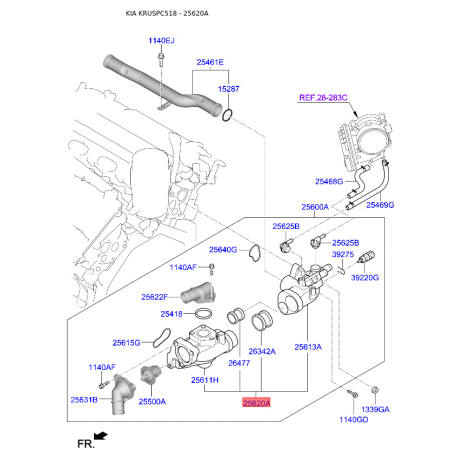 Корпус термостата 25620-3CAA0 Mobis - 256203CAA0 - схема с каталога 25620A, KRUSPC518 256203CAA0