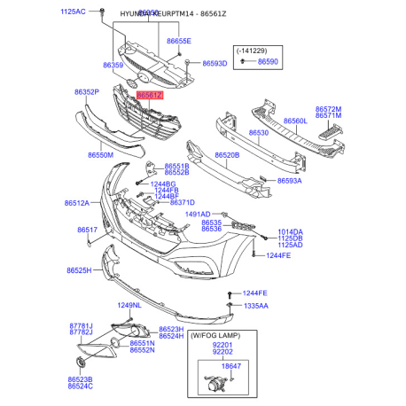 Решітка радіатора 86561-2S300 Mobis - 865612S300 - схема з каталогу 86561Z, KEURPTM14 865612S300