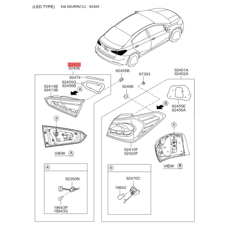Фонарь задний левый 92403-A7320 Mobis - 92403A7320 - схема с каталога 92405, KEURPA712 92403A7320