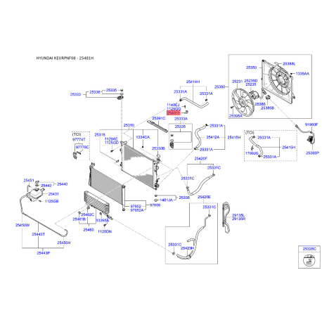 Хомут системы охлаждения 25481-3K200 Mobis - 254813K200 - схема с каталога 25481H, KEURPNF08 254813K200