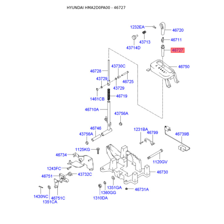 Ручка рычага переключения передач АКПП 46727-2D200 Mobis - 467272D200 - схема с каталога 46727, HMA2D0PA00 467272D200