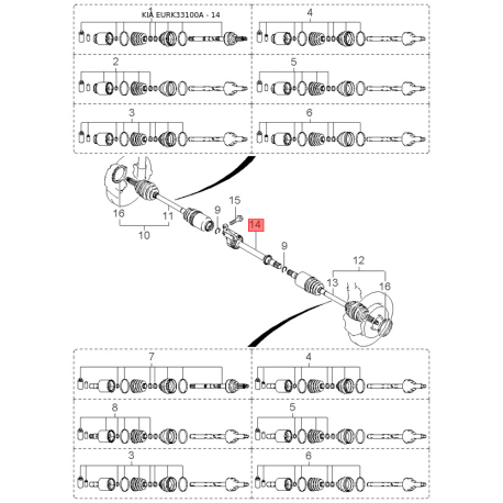 Шланг радіатора 0K2CN-15185 Mobis - 0K2CN15185 - схема з каталогу 14, EURK33100A 0K2CN15185