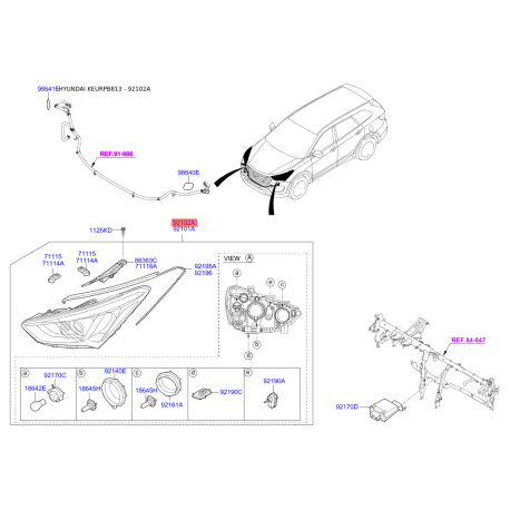 Фара основна права 92102-B8100 Mobis - 92102B8100 - схема з каталогу 92102A, KEURPB813 92102B8100