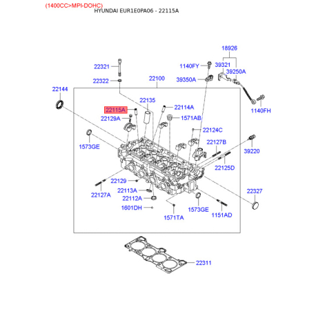 Напрямна втулка клапана 22115-26901 Mobis - 2211526901 - схема з каталогу 22115A, EUR1E0PA06 2211526901