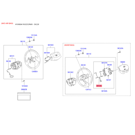 Кнопки керма з накладкою 56190-25000 Mobis - 5619025000 - схема з каталогу 56128, RUS251PA00 5619025000
